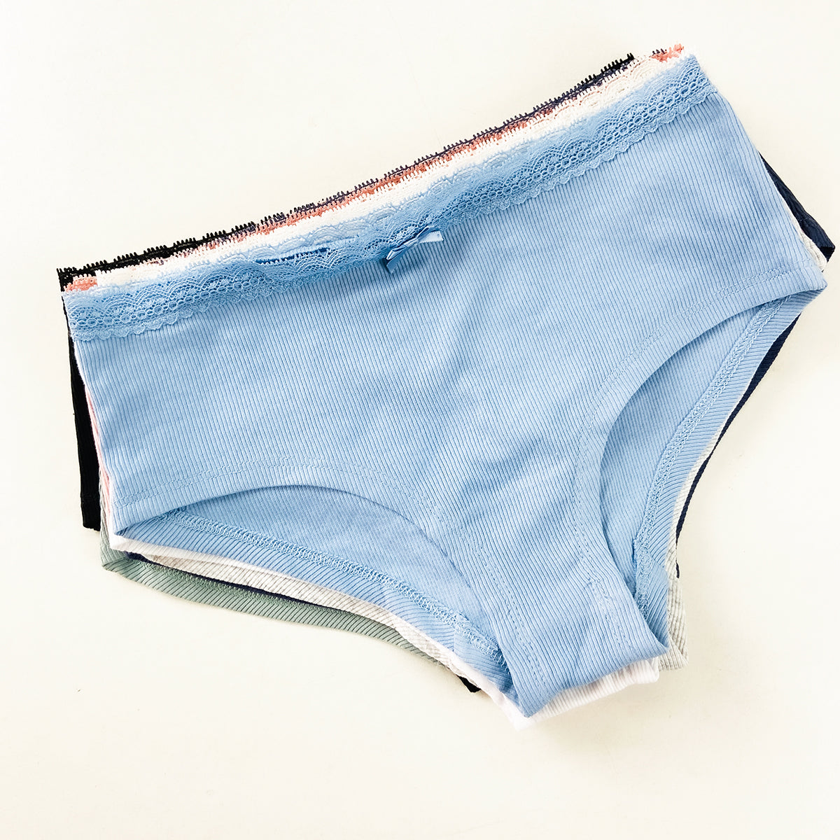 Pack of 4 Womens Ribbed Cotton Lace Waist Hipster Panty