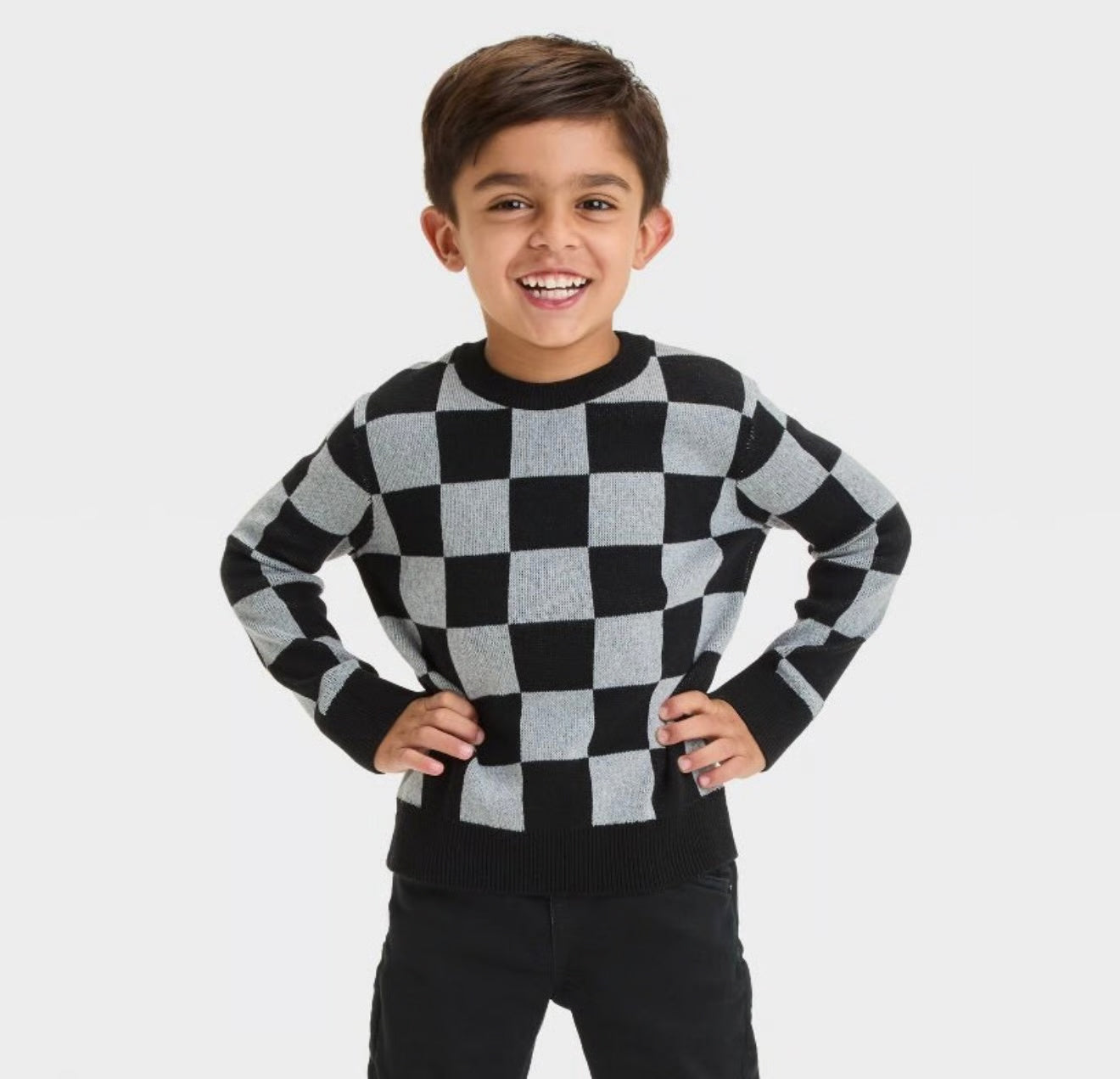 Boys Premium Checkered Soft Knit Pullover Ribbed Sweater