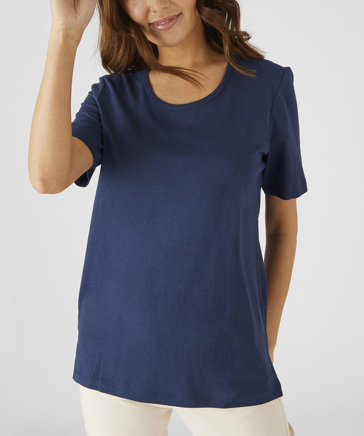Womens Side Slit Scoop Neck Cotton T-Shirt