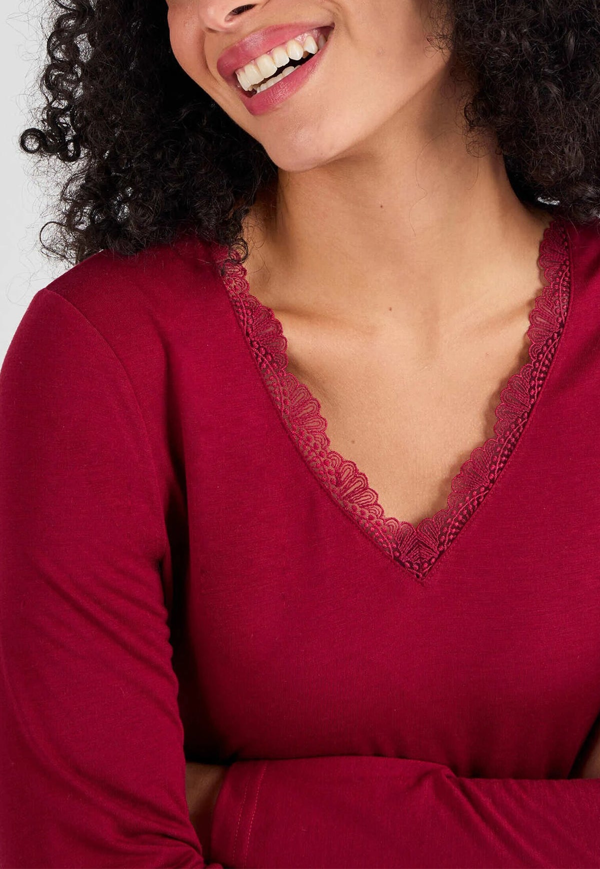 Women’s Thermal Long Sleeve Lace Trim V-Neck T-Shirt