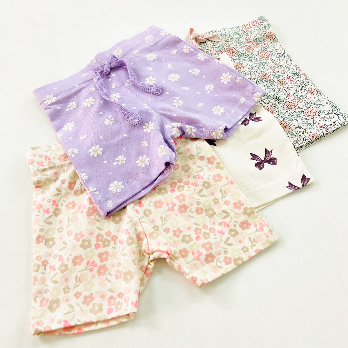 Baby Girls Soft Stretch Cotton Print Bike Shorts With Drawstring