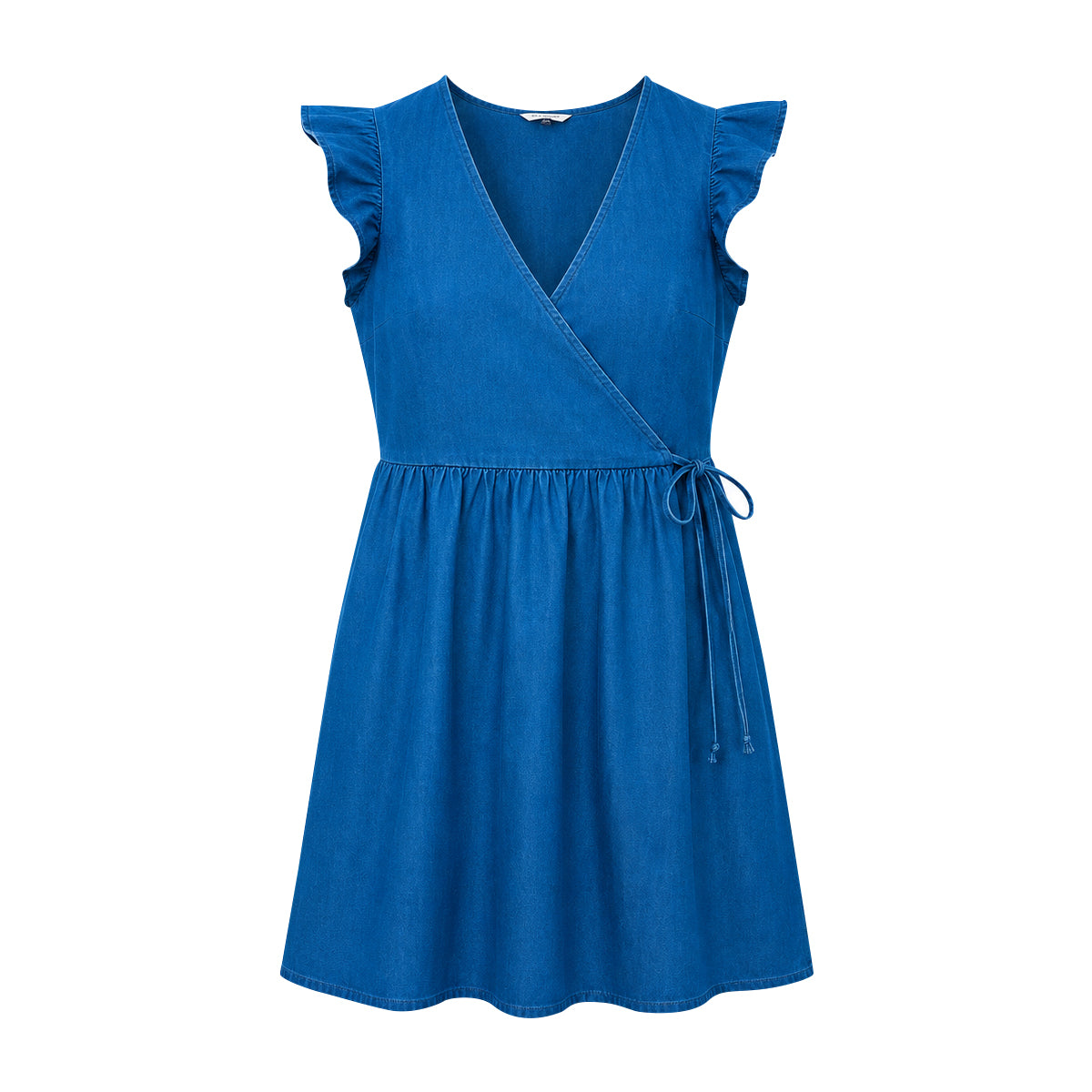 Womens Ruffle Sleeve Crossover Denim Tops