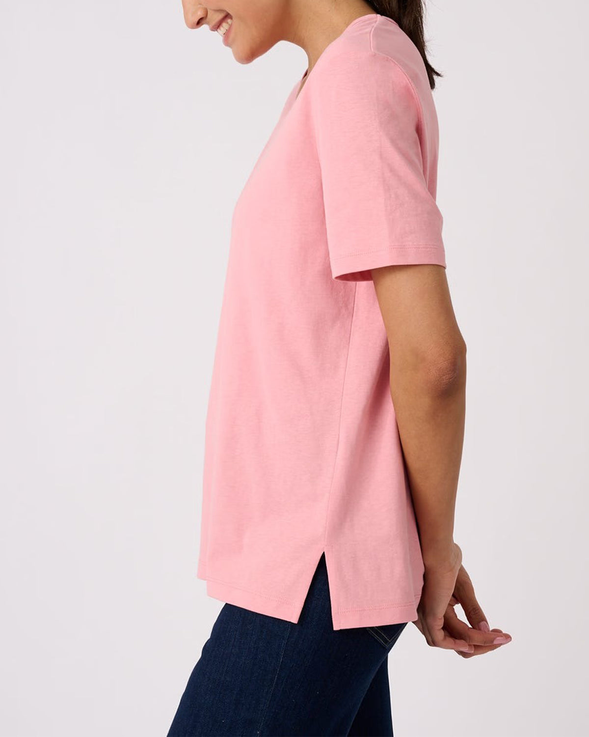 Womens Side Slit Scoop Neck Cotton T-Shirt