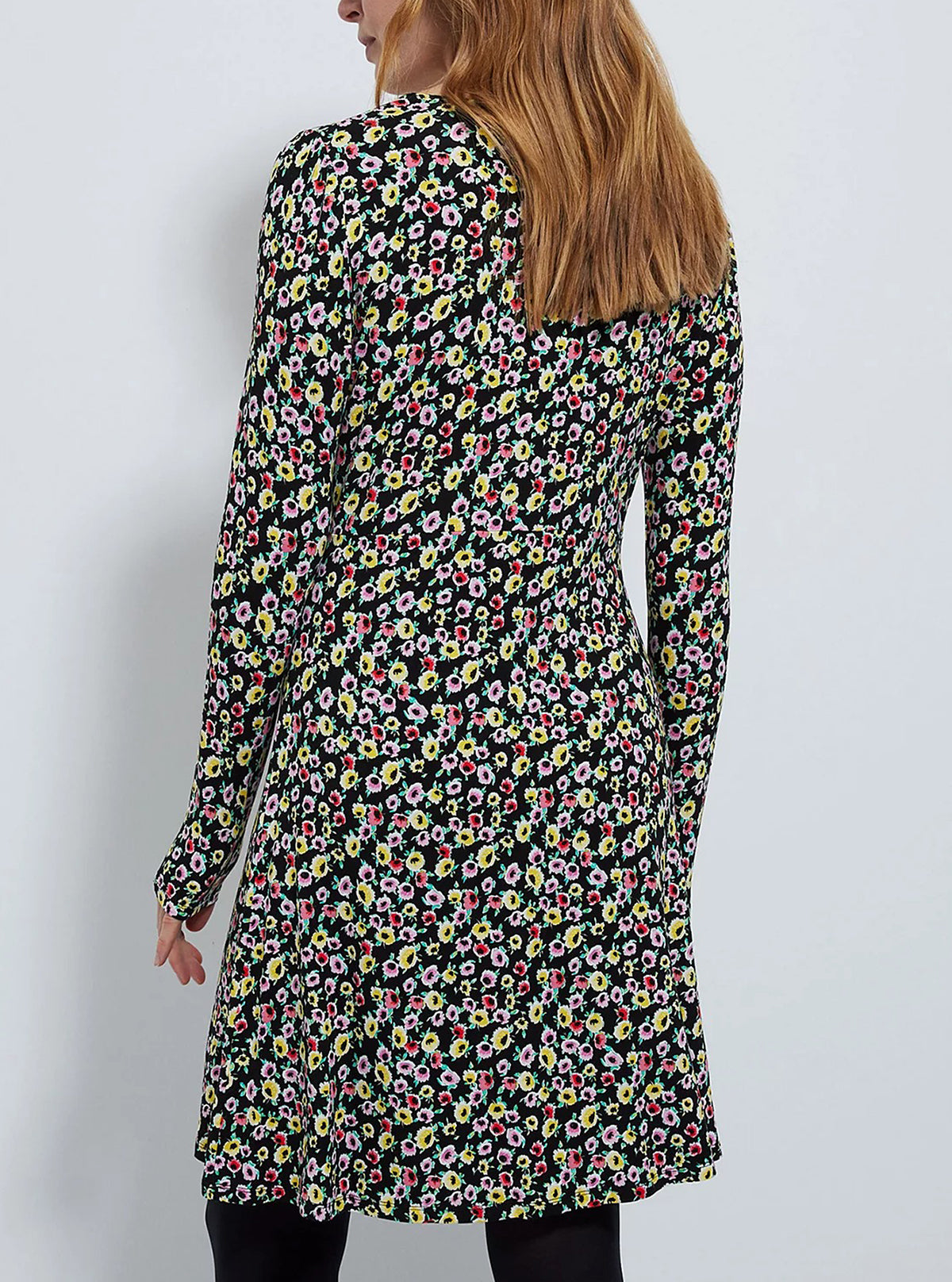 Womens Long Sleeve Crew Neck Printed Mini Dress