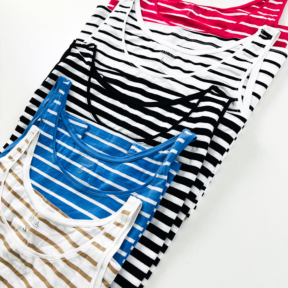 Womens Cotton Stretch Round Neck Striped Tank Top
