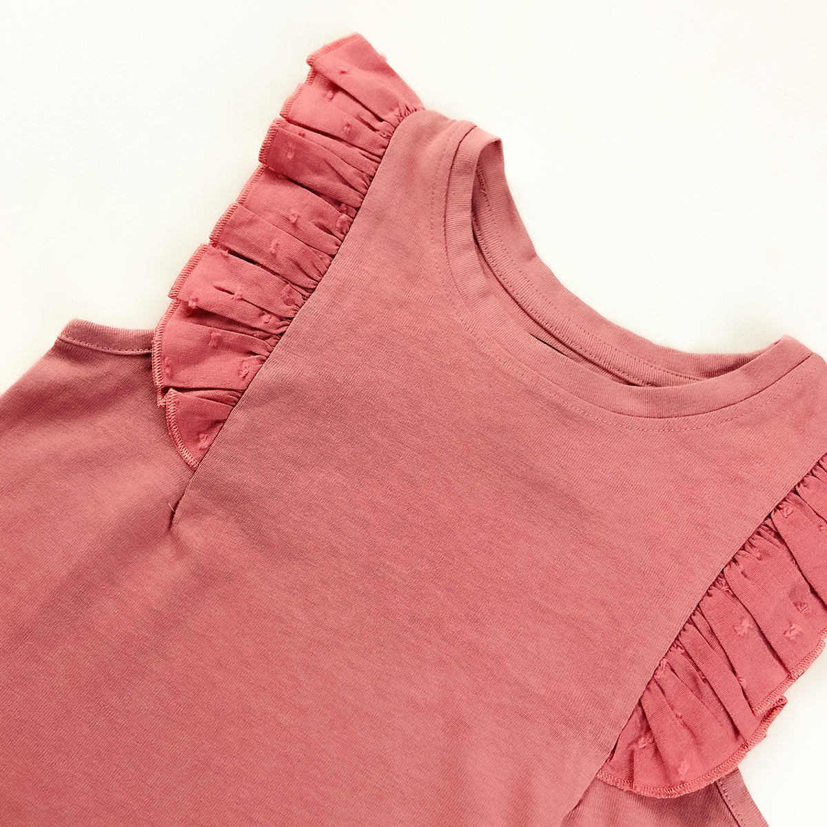 Girls Sleeveless Ruffle Shoulder Cotton Top