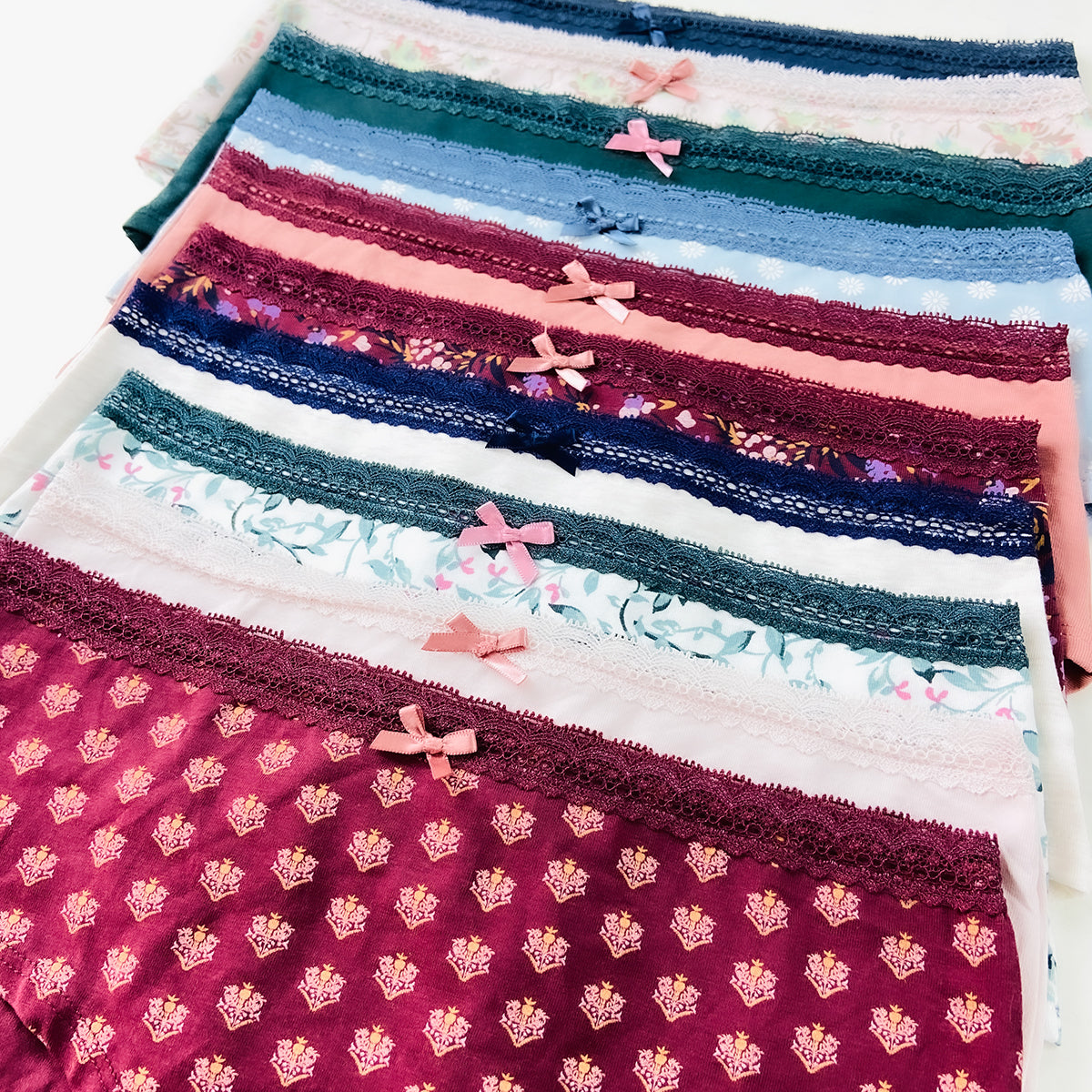 Pack of 5 Womens Cotton Hipster Printed & Solid Lace Panty