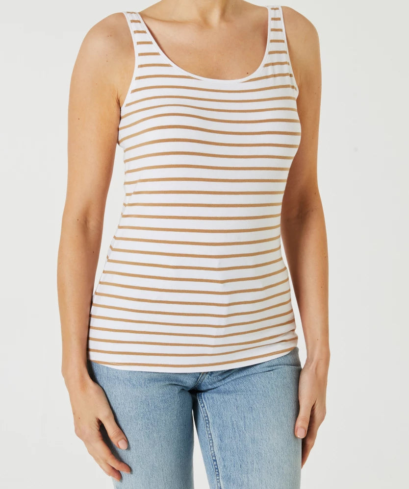 Womens Cotton Stretch Round Neck Striped Tank Top