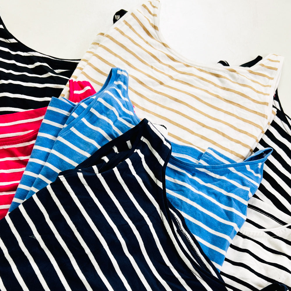 Womens Cotton Stretch Round Neck Striped Tank Top