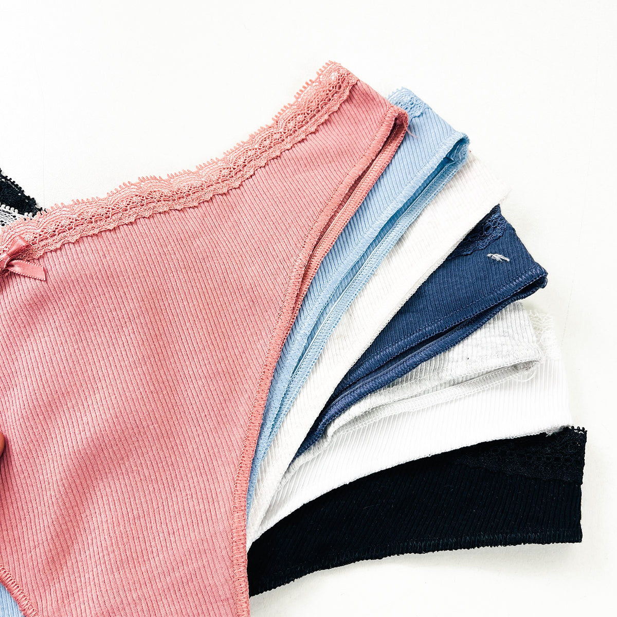 Pack of 5 Womens Ribbed Cotton Lace Thong Panty