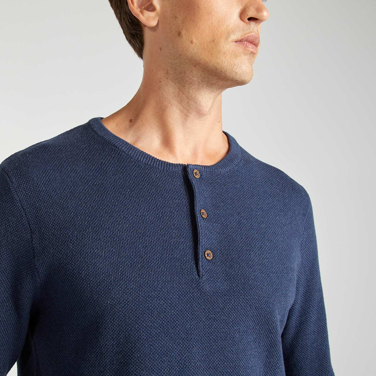 Men’s Premium Textured Knit Henley Round Neck Sweater