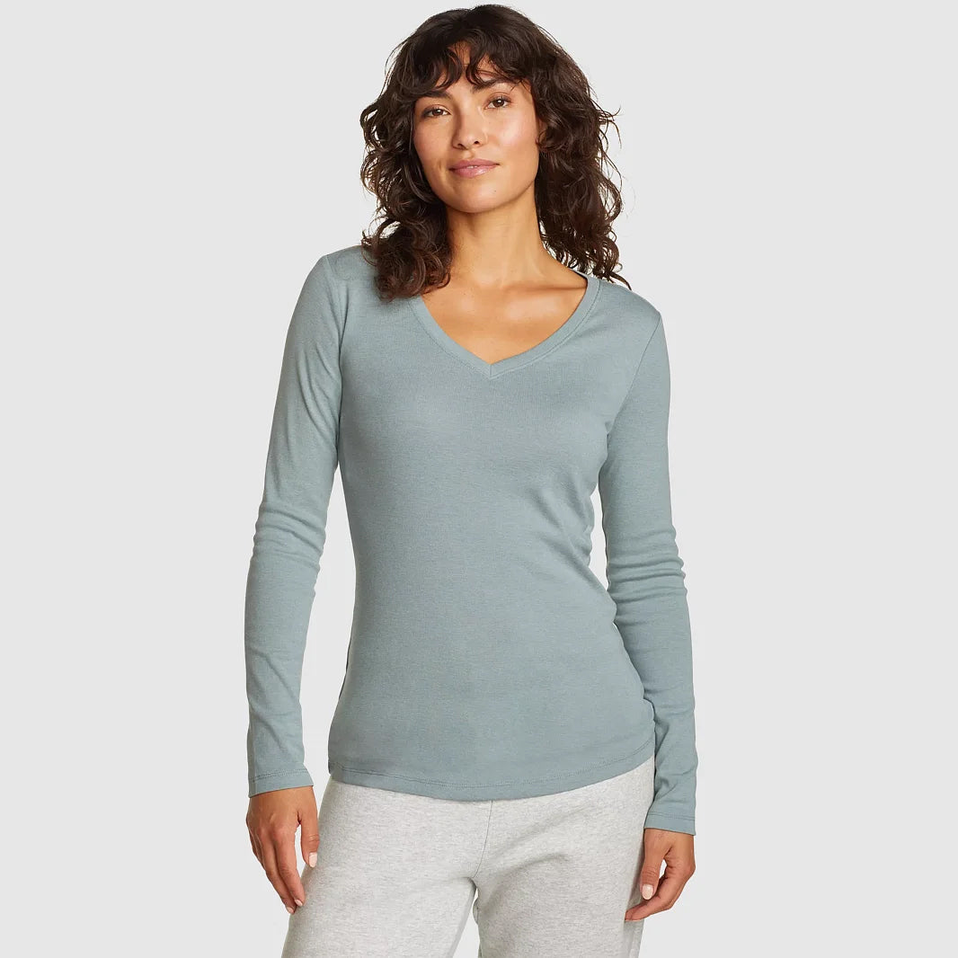 Womens Long Sleeve Pullover V-Neck T-Shirt