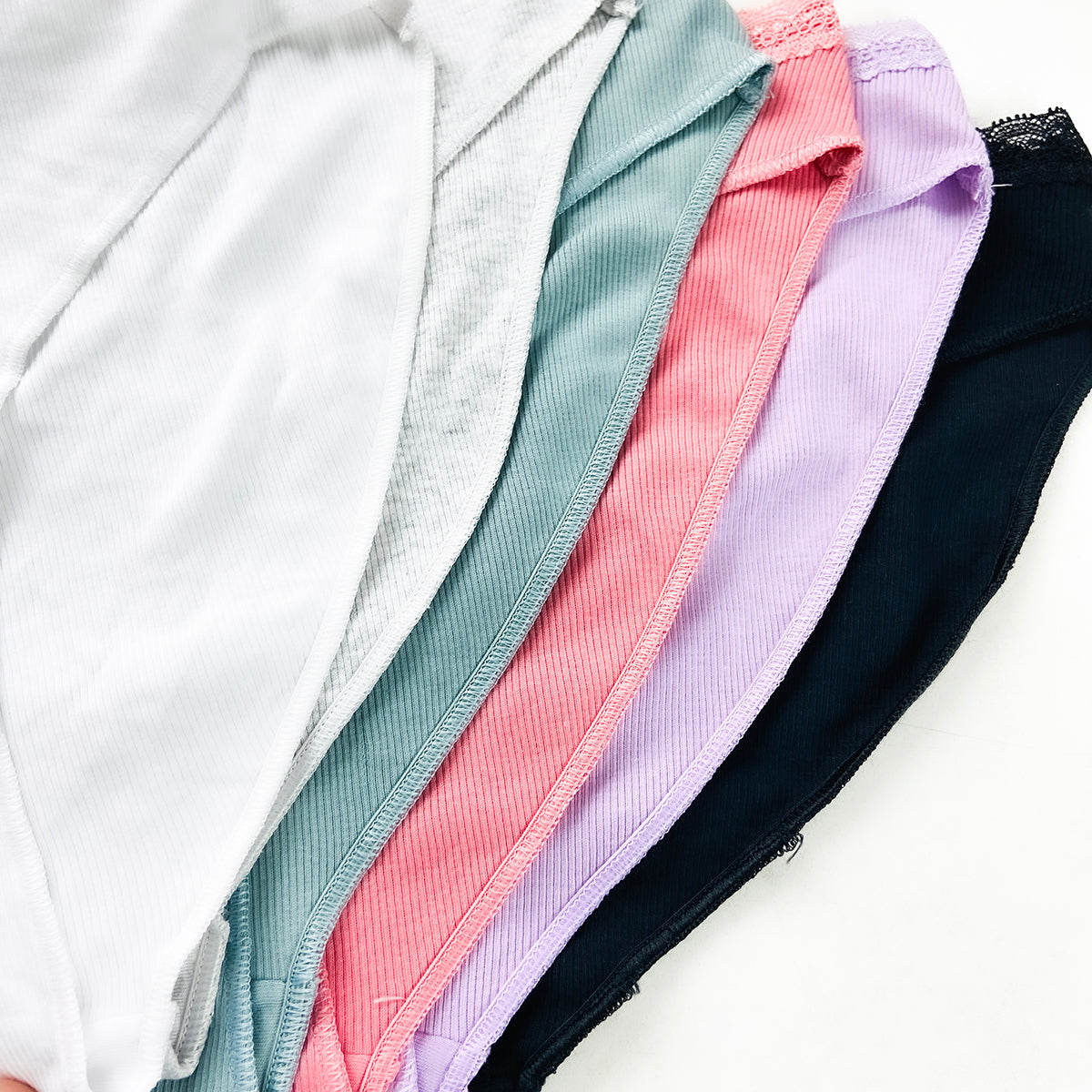 Pack of 5 Womens Ribbed Cotton Lace Waist Half Back Briefs Panty