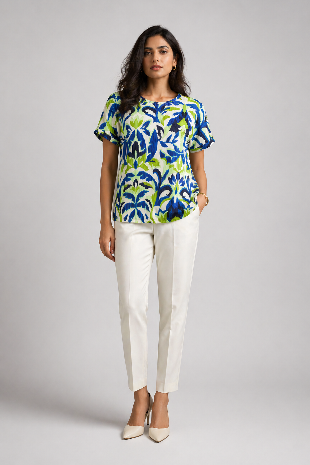 Womens Printed Short Sleeve Round Neck T-Shirt