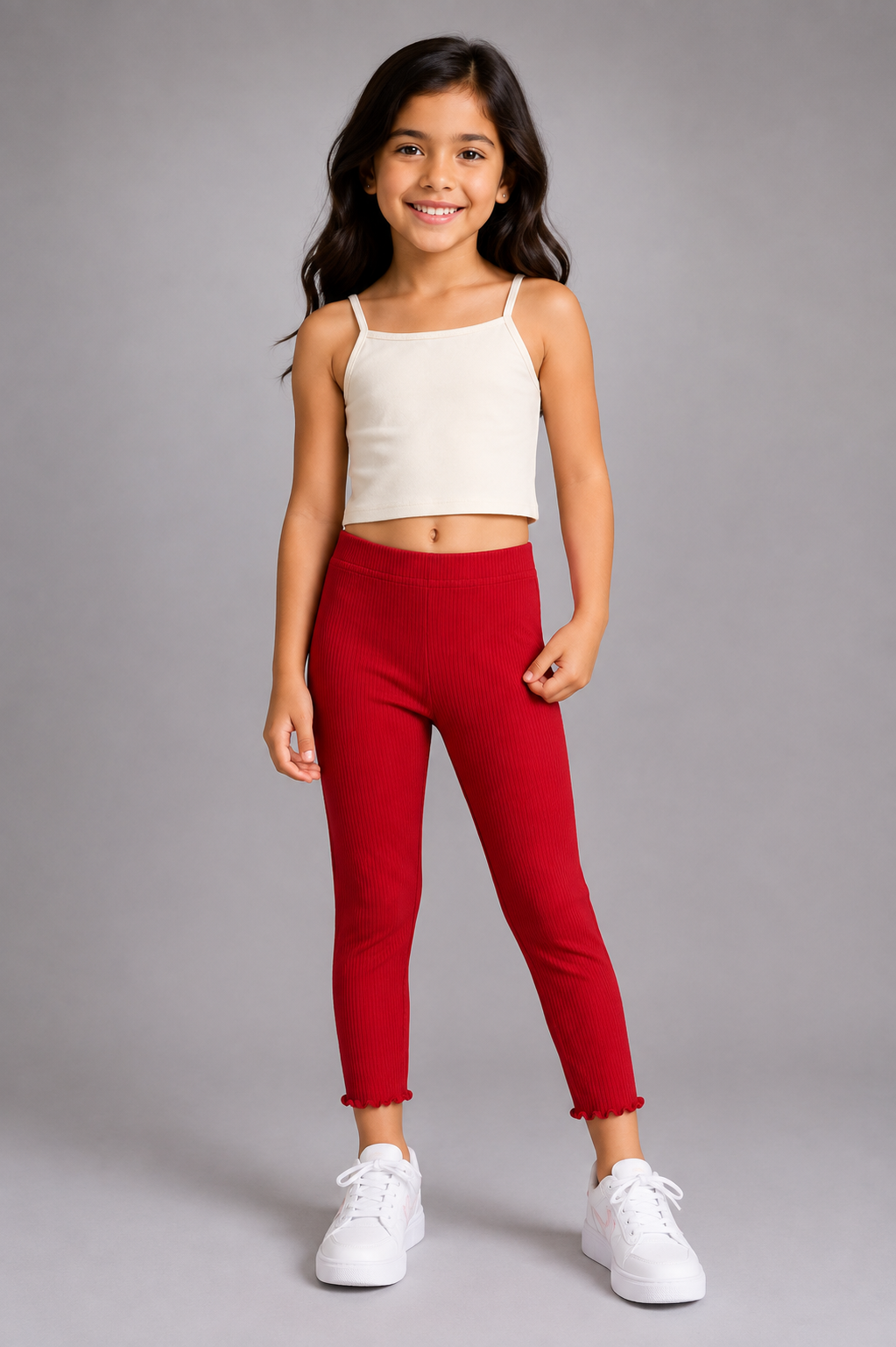 Girls Ribbed Soft Ruffle Hem Cotton Leggings