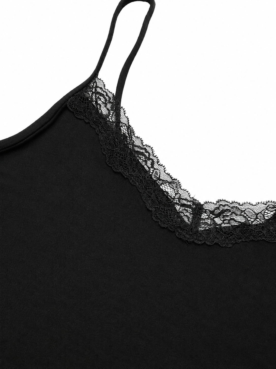 Women's Black Lace Trim V-Neck Adjustable Camisole Top