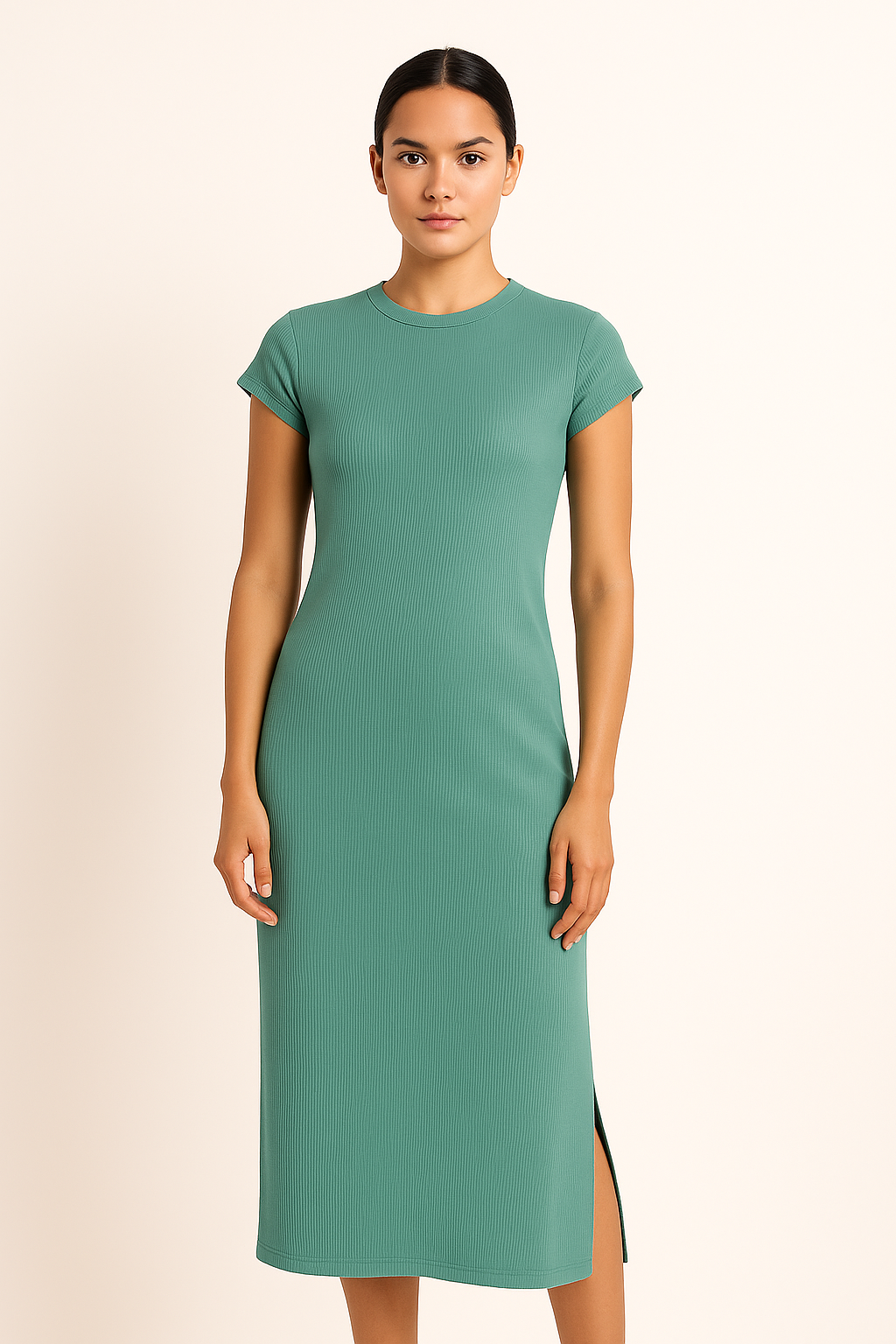 Womens Casual Side Slit Ribbed Midi Dress