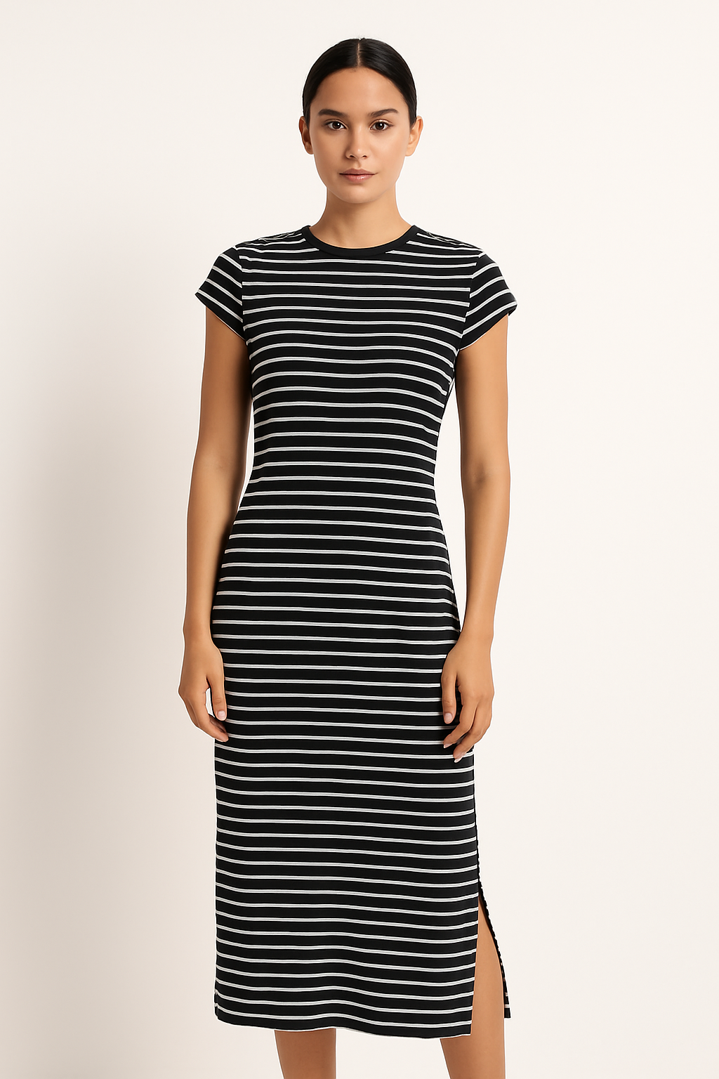 Womens Casual Side Slit Ribbed Midi Dress