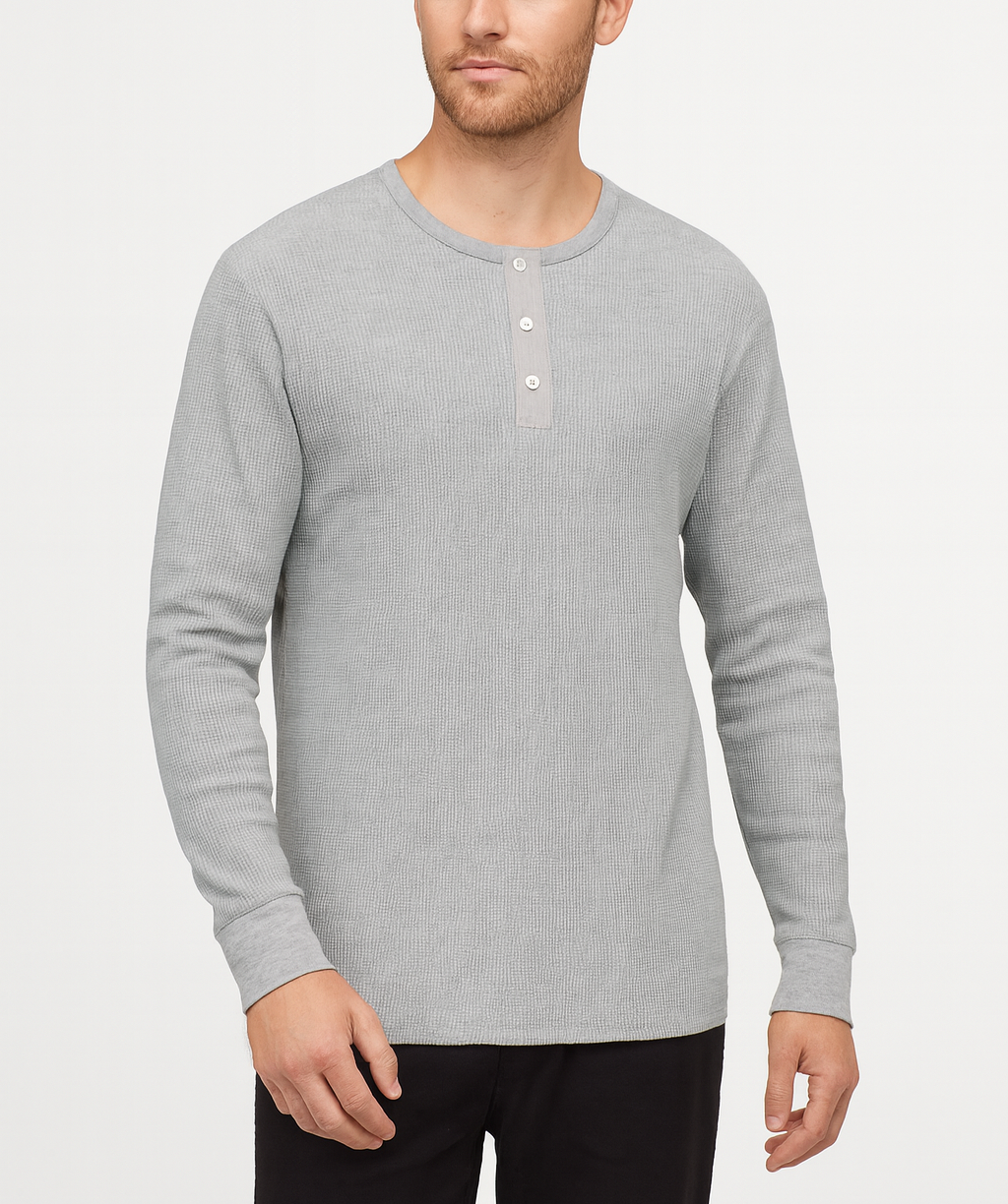 Men’s Waffle Knit Long Sleeve Henley T-shirt