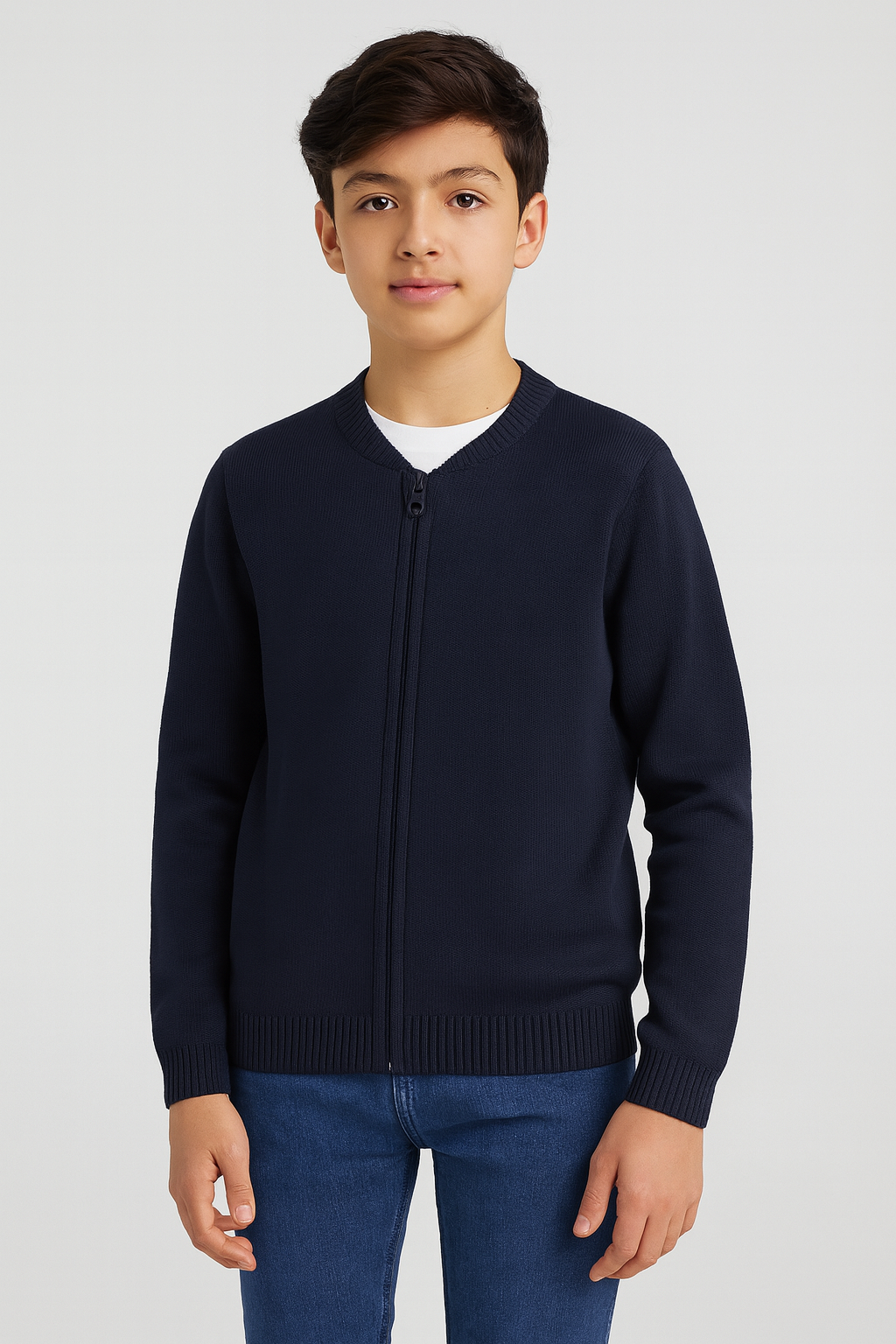 Boys Premium Cotton Knit Zip-Up Full Sleeve Sweater