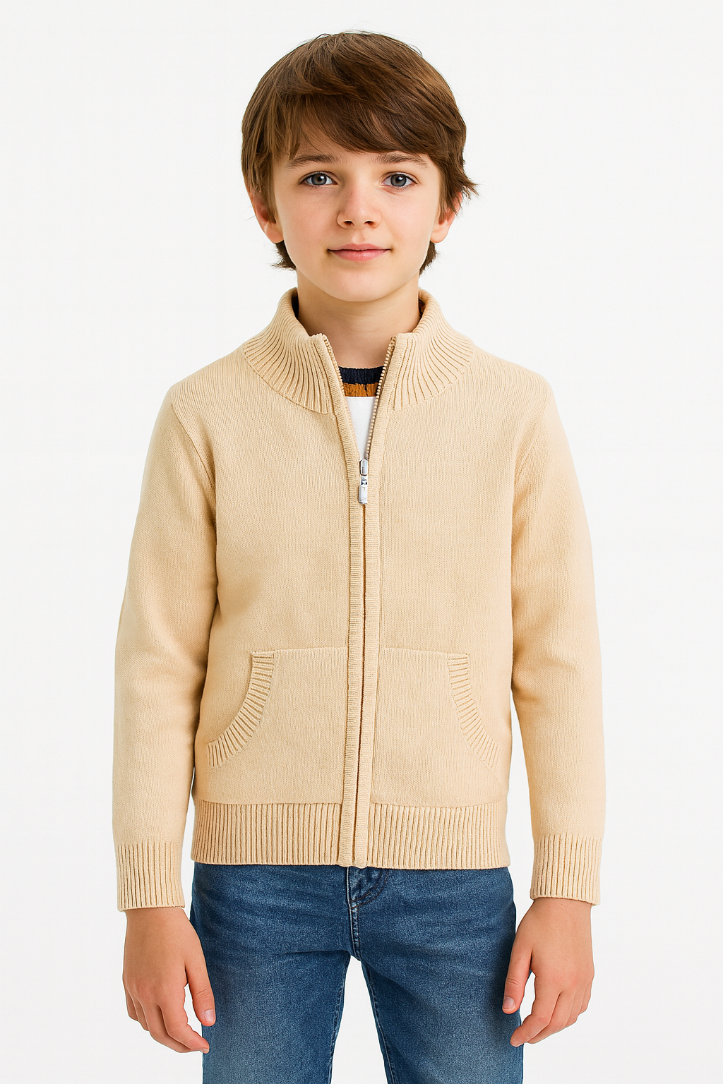 Kids Premium Knitted Zip-Up Zipper Cardigan Sweater