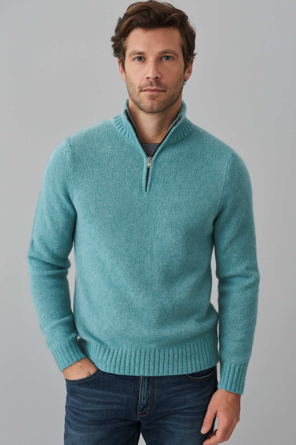 Mens Wool Half-Zip Turtleneck Pullover Sweater