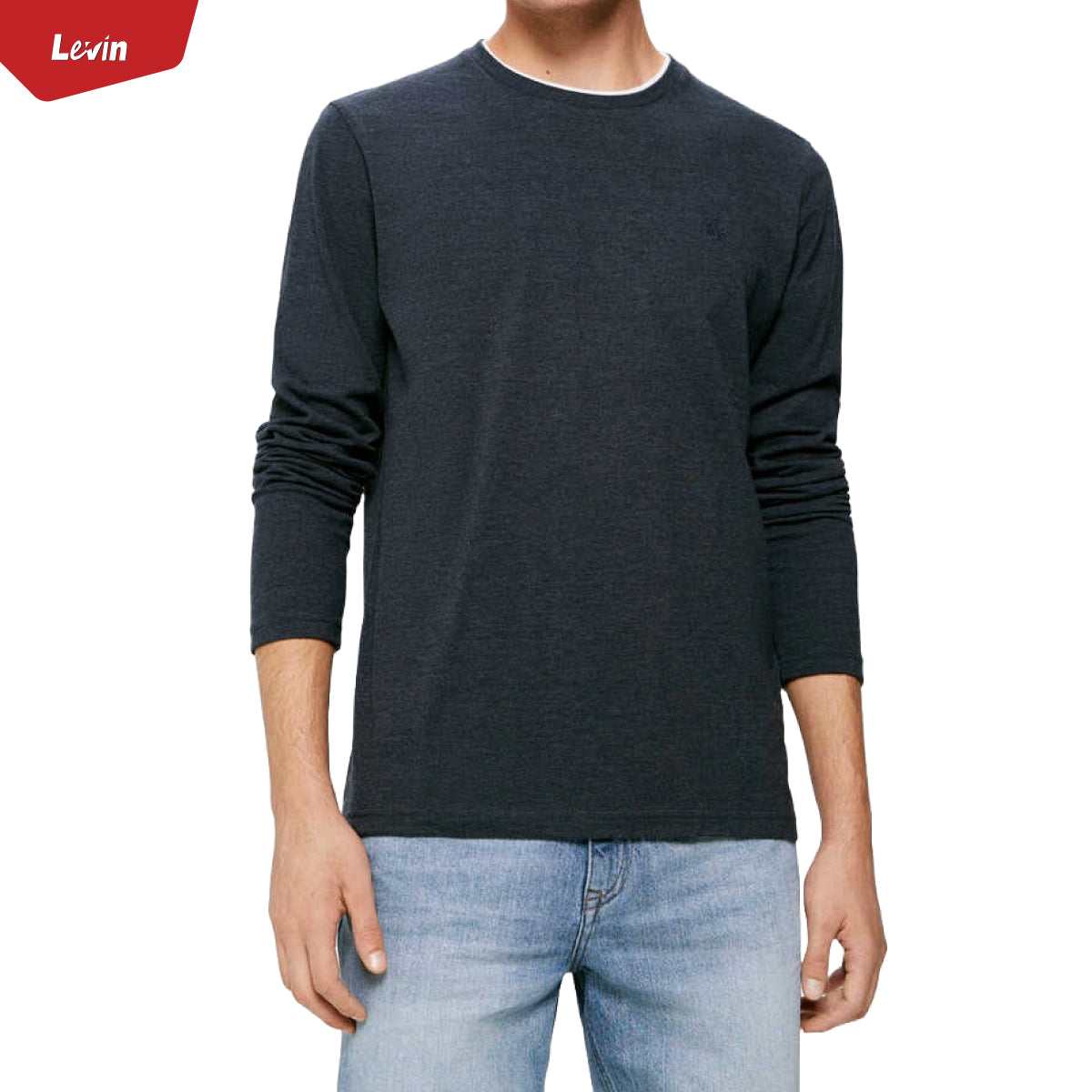 Men's Contrasting Double Collar Effect Long Sleeve Cotton T-shirt