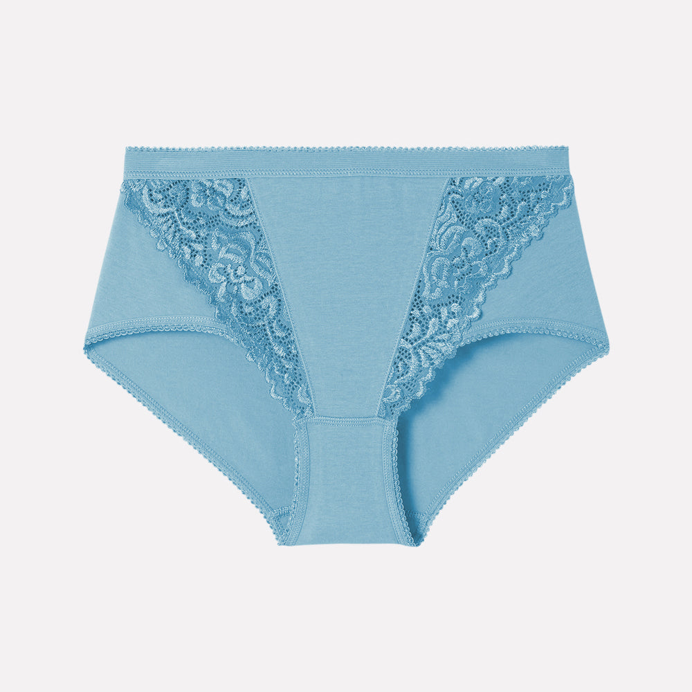 Ladies High Waisted Cotton Stretch Lace Brief Panties