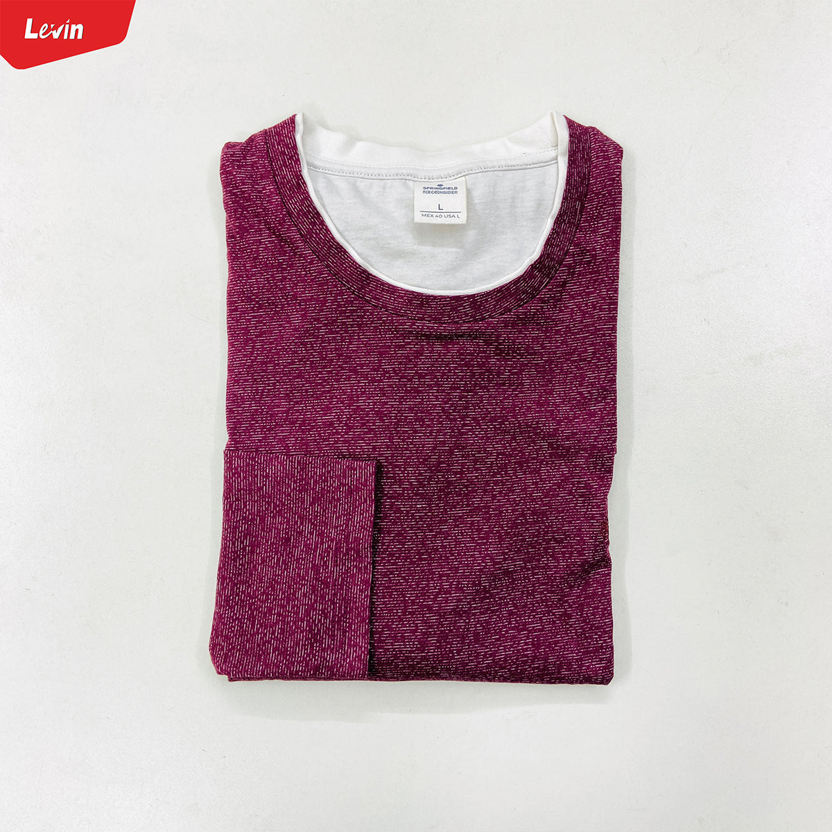 Men's Contrasting Double Collar Effect Long Sleeve Cotton T-shirt