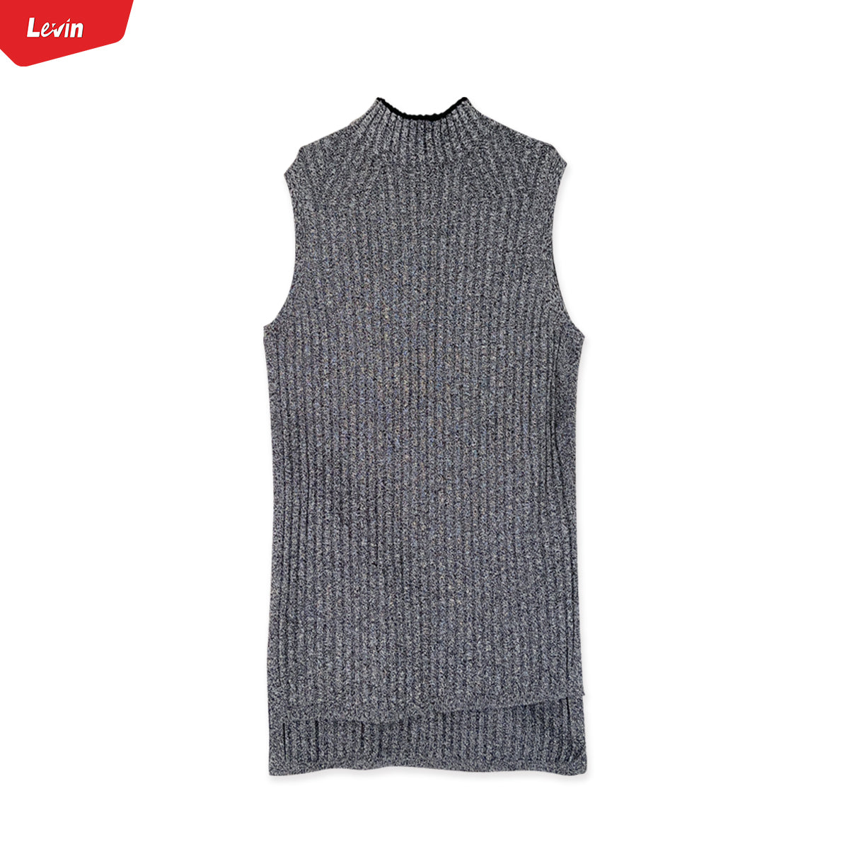 Womens Ribbed Funnel Neck Sleeveless Jumper