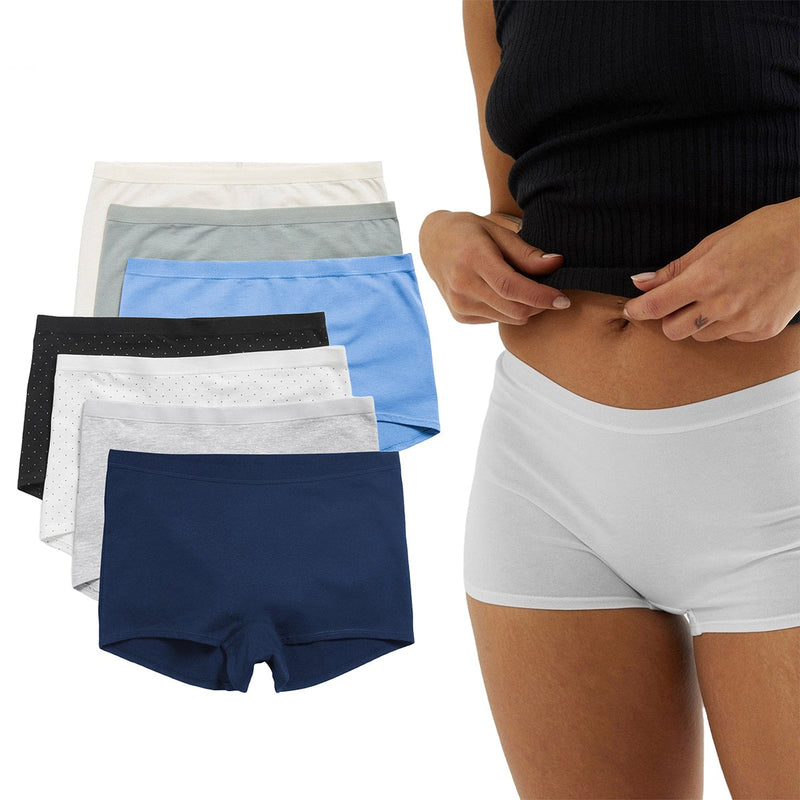Pack of 5 Womens Mid Waist Cotton Boxer Brief Panty