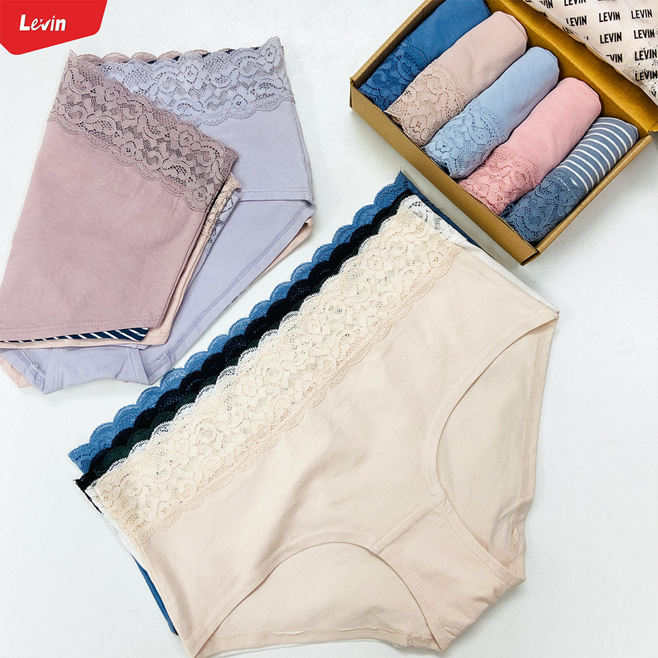 Pack of 5 Womens Mid Waist Hipster Lace Brief Panty
