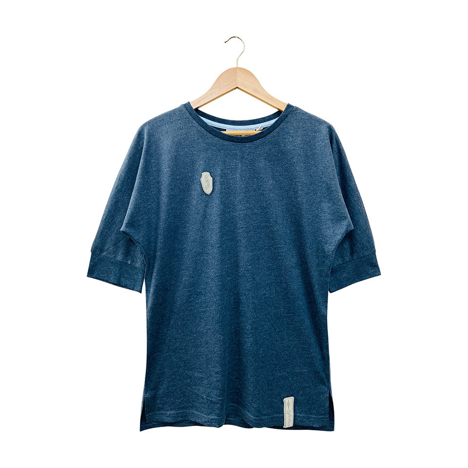 Womens Semi Long Side Vent Crewneck Casual Cotton T-Shirt
