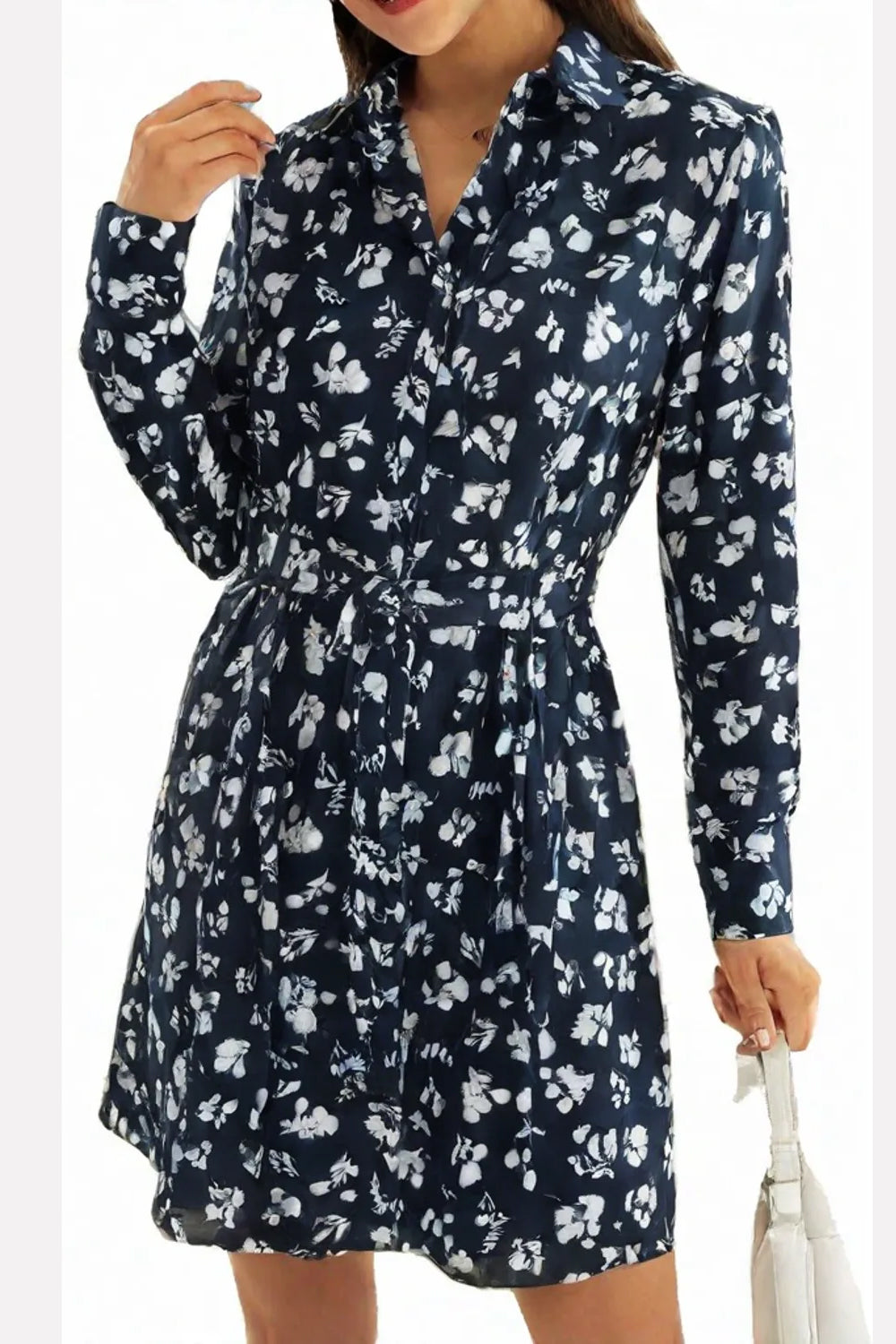 Womens Full Sleeve Floral Midi Length Shirt Dress