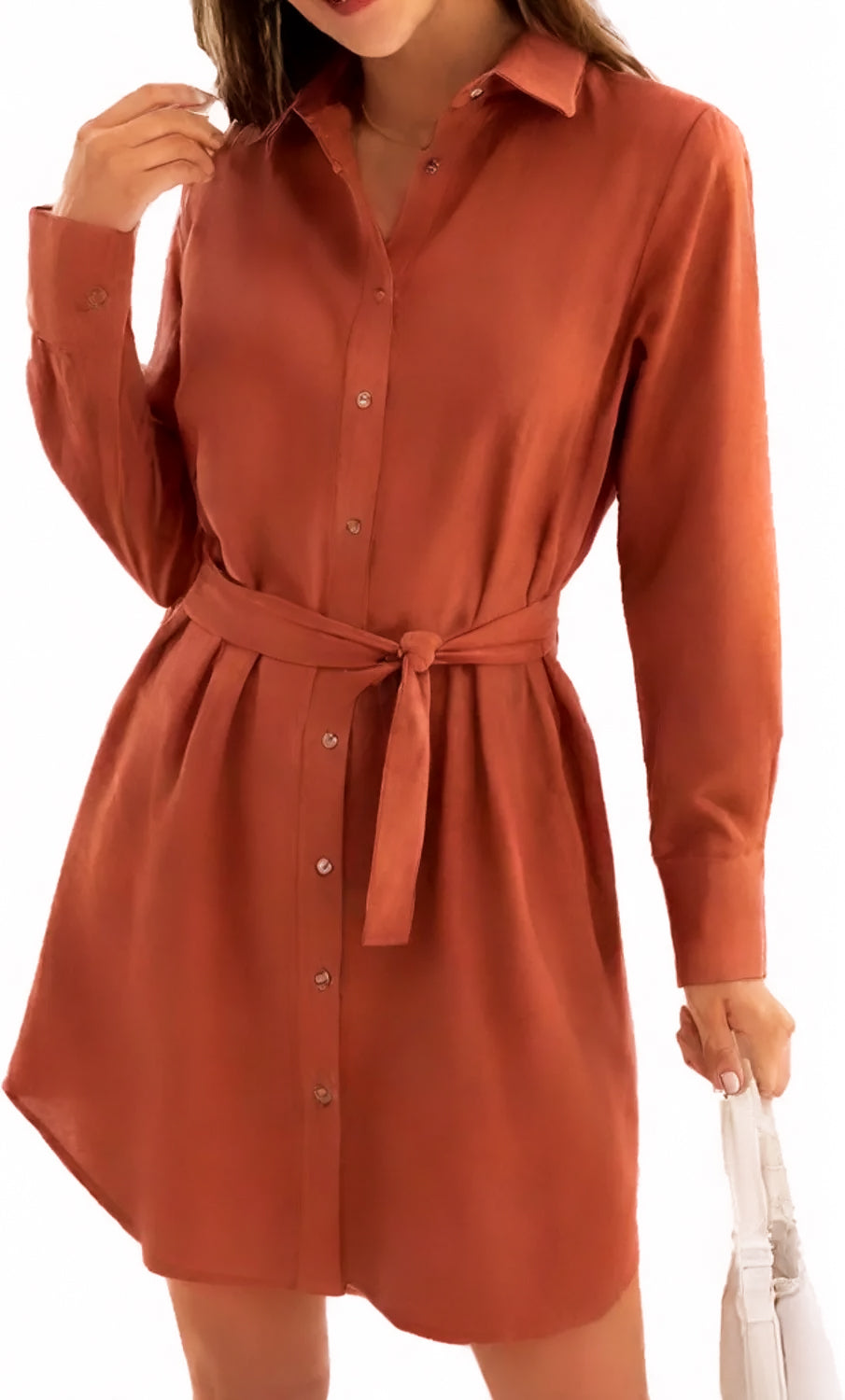 Womens Full Sleeve Solid Midi Length Shirt Dress