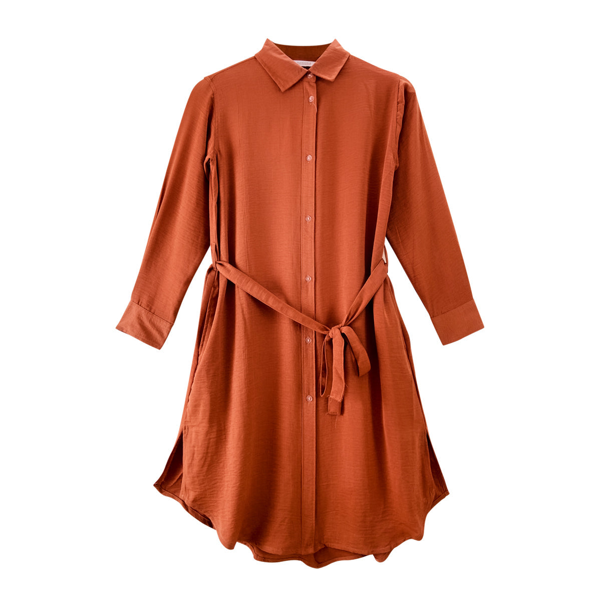 Womens Full Sleeve Solid Midi Length Shirt Dress