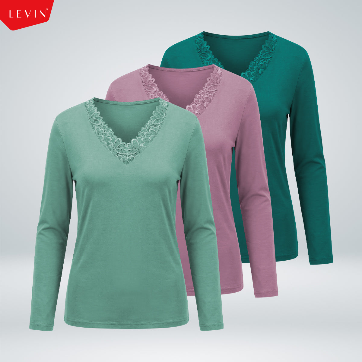 Women's Floral Lace-Trim Thermal V-Neck T-Shirt