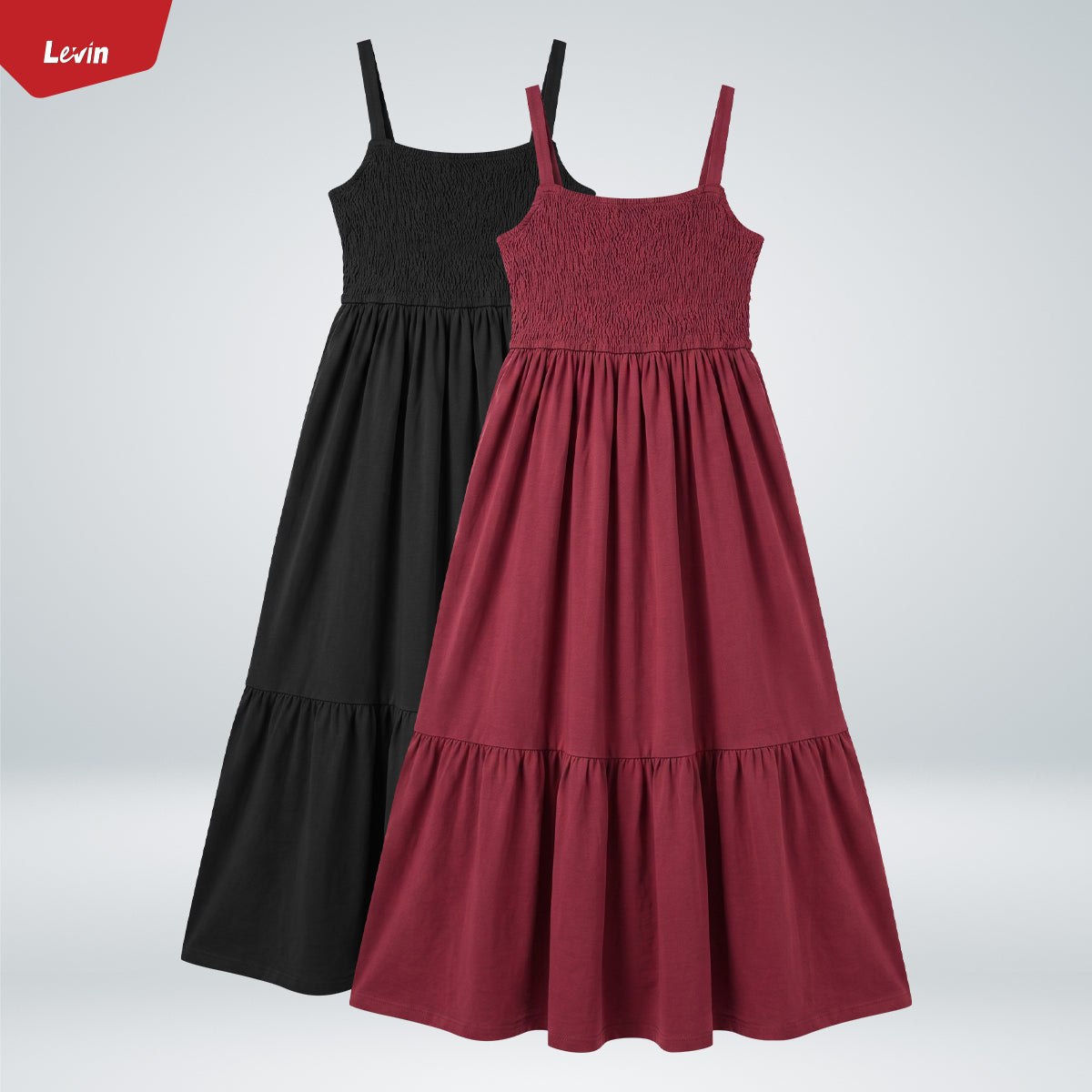 Women’s Cotton Smocked Tiered Maxi Dress with Straps
