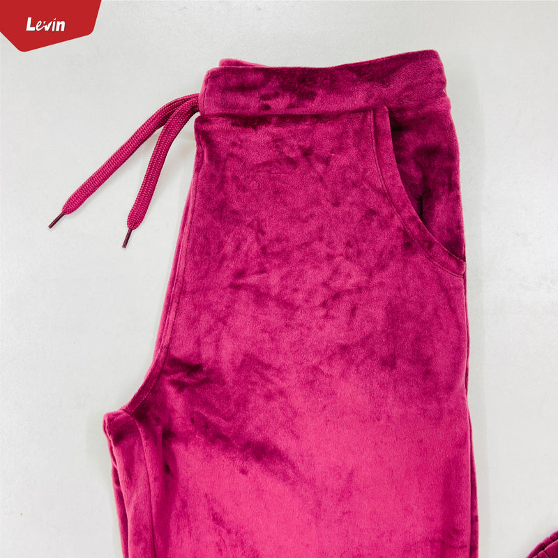Women's  Drawstring Waist Solid Velvet Trouser