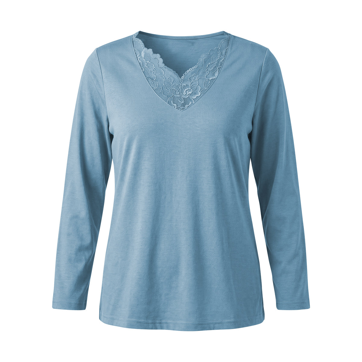 Women's Long Sleeve Cotton Blend Lace V-Neck T-Shirt