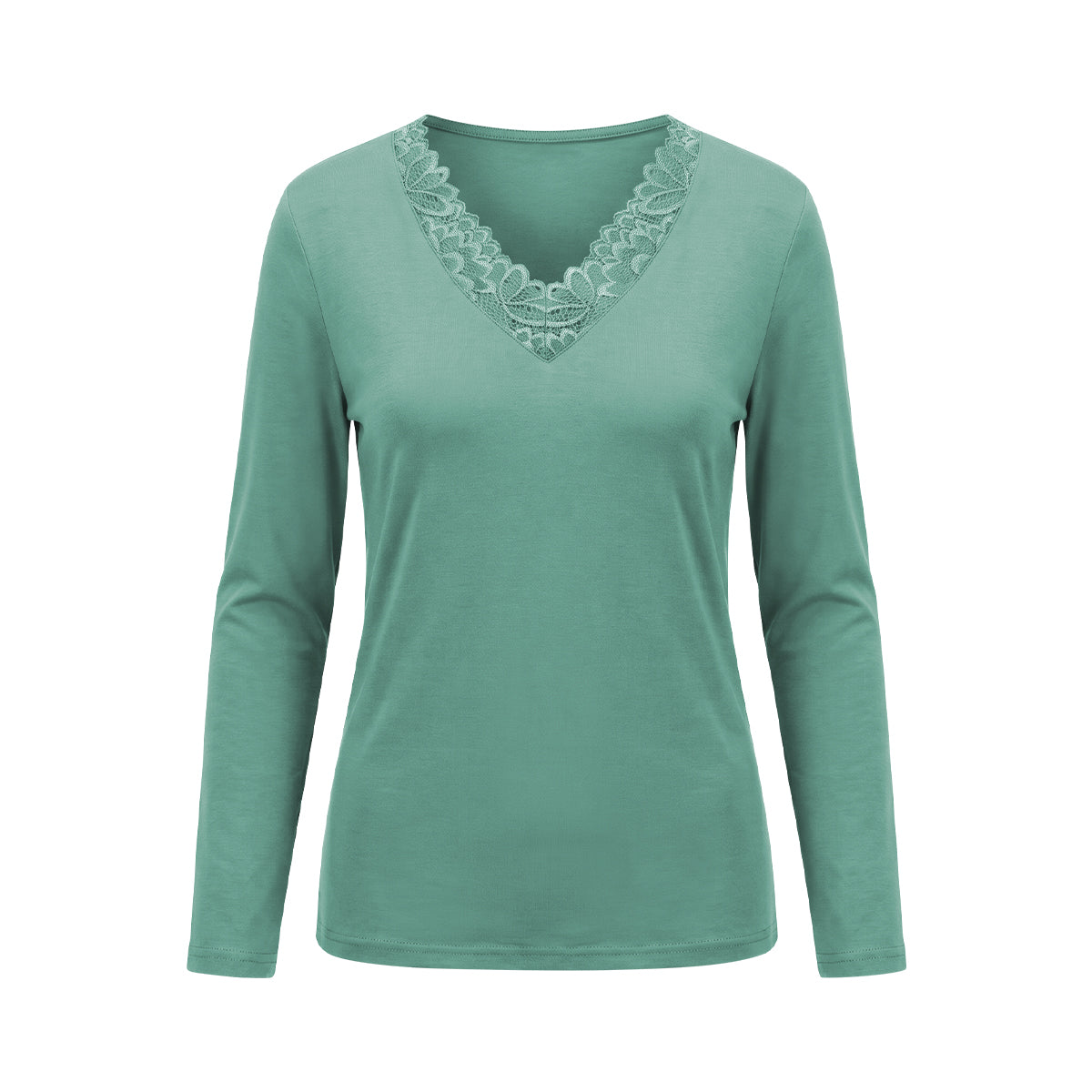 Women's Floral Lace-Trim Thermal V-Neck T-Shirt
