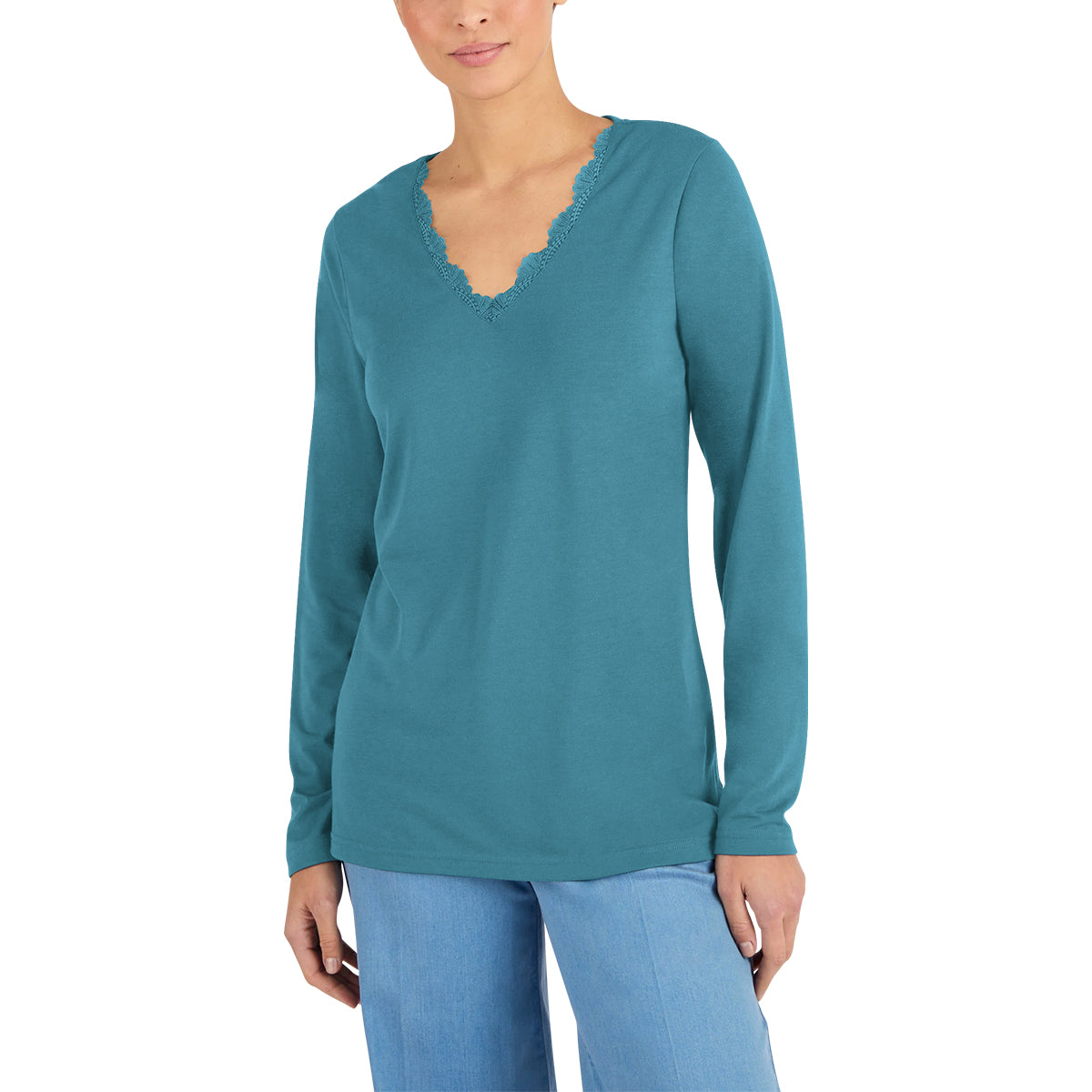 Women’s Thermal Long Sleeve Lace Trim V-Neck T-Shirt