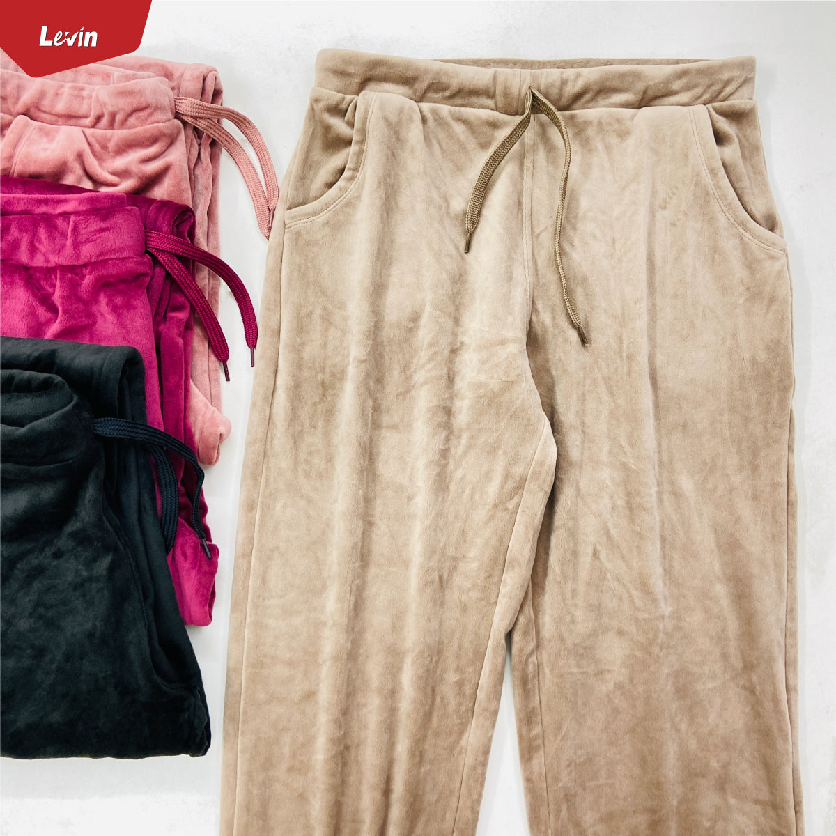 Women's Drawstring Waist Solid Velvet Trouser