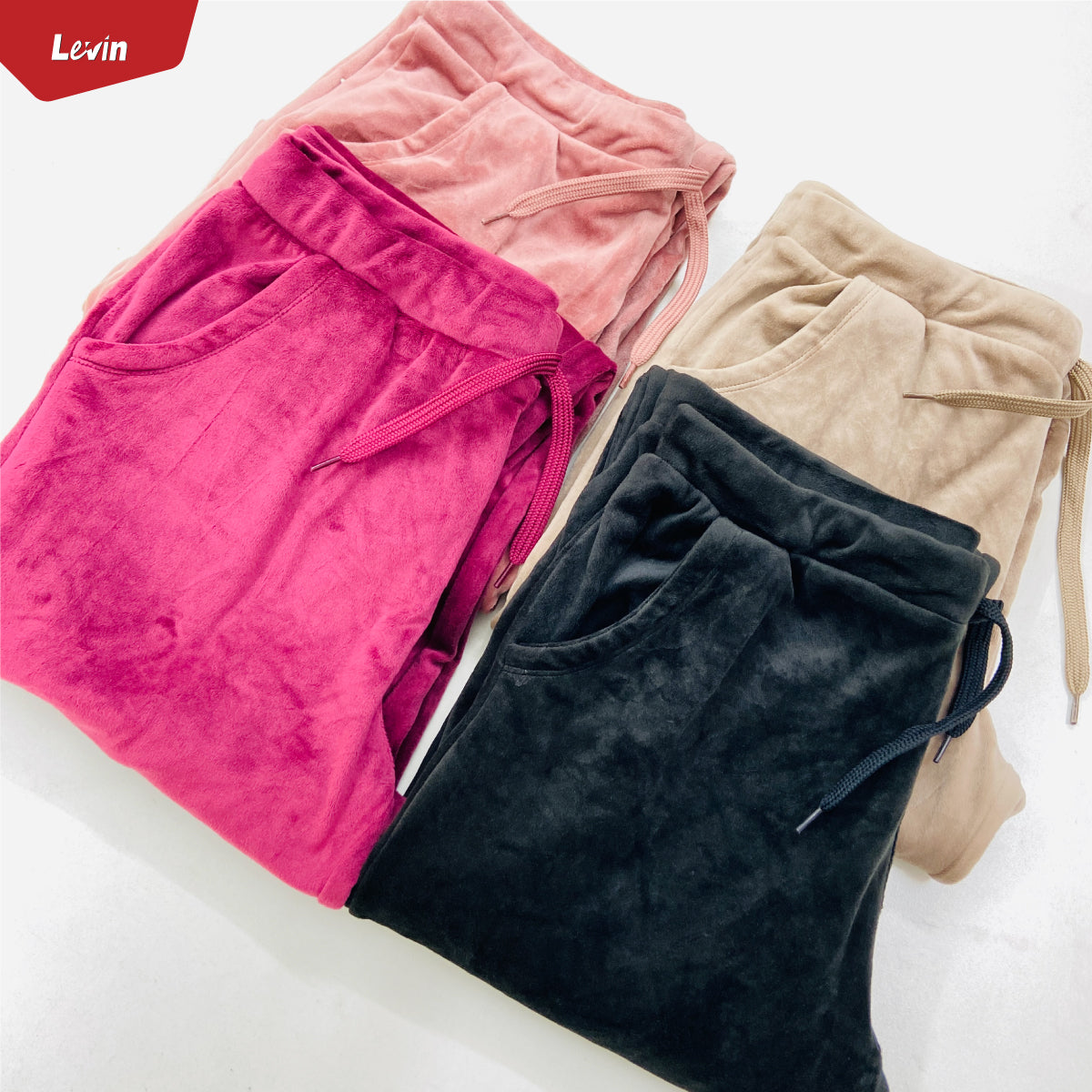 Women's Drawstring Waist Solid Velvet Trouser