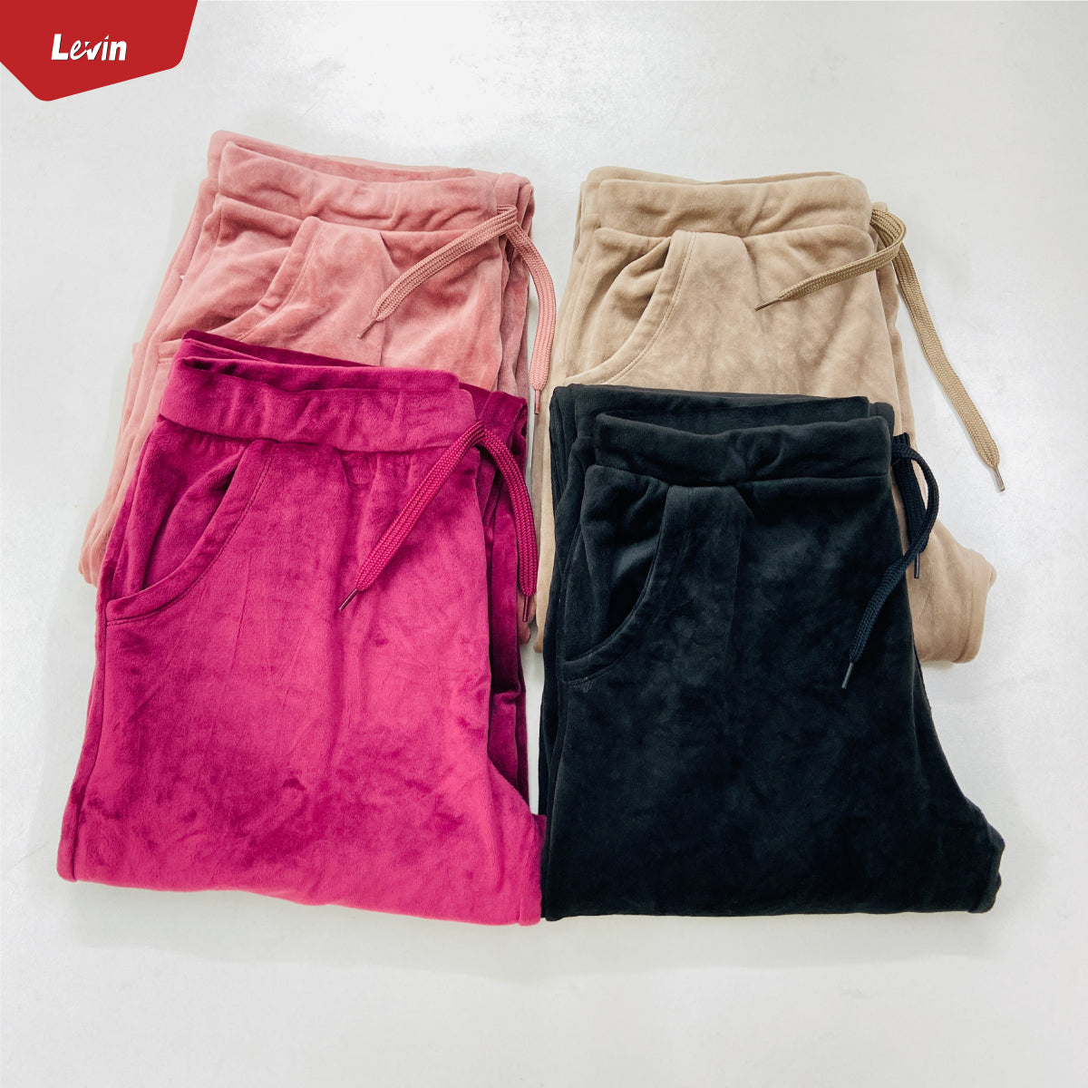 Women's Drawstring Waist Solid Velvet Trouser