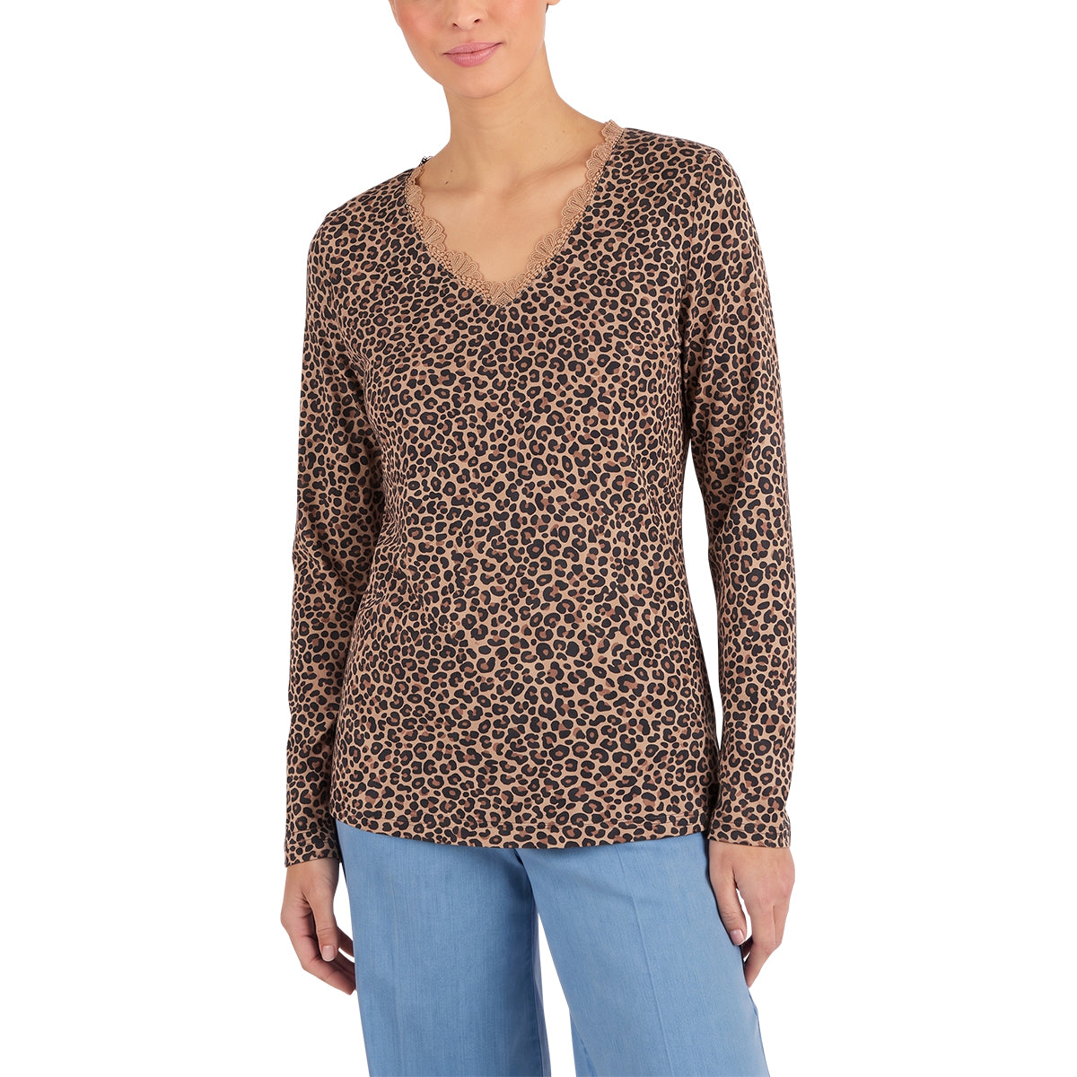 Women’s Thermal Long Sleeve Lace Trim V-Neck T-Shirt