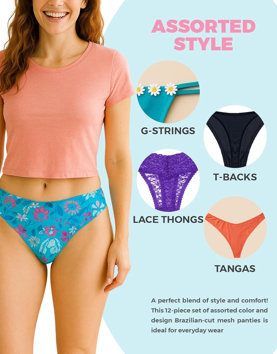 Pack of 12 Assorted Multicolor Ladies Premium Sexy Thong