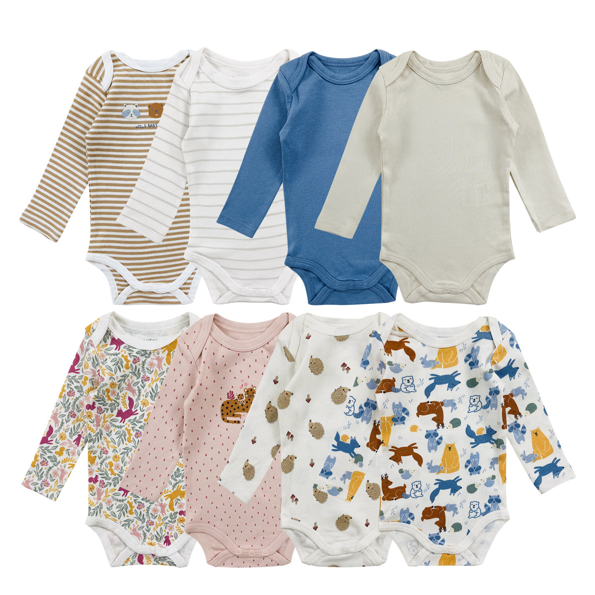 Pack of 5 Multicolor Full Sleeve Organic Cotton Baby Romper Combo