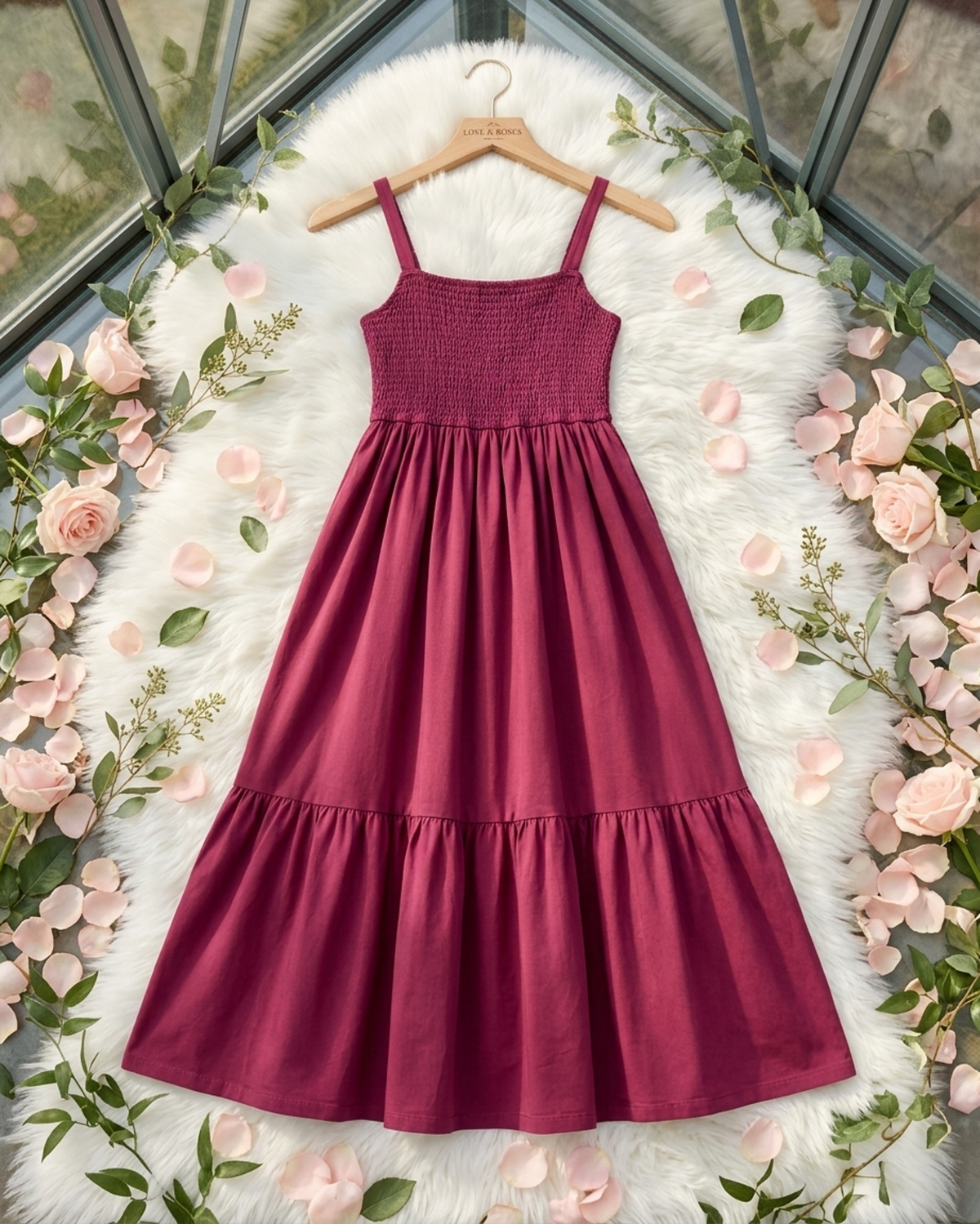 Women’s Cotton Smocked Tiered Maxi Dress with Straps