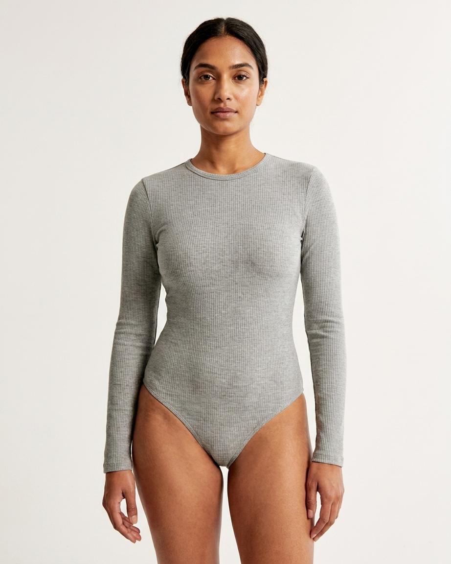 Womens Full Sleeve Soft Stretch Ribbed Bodysuit